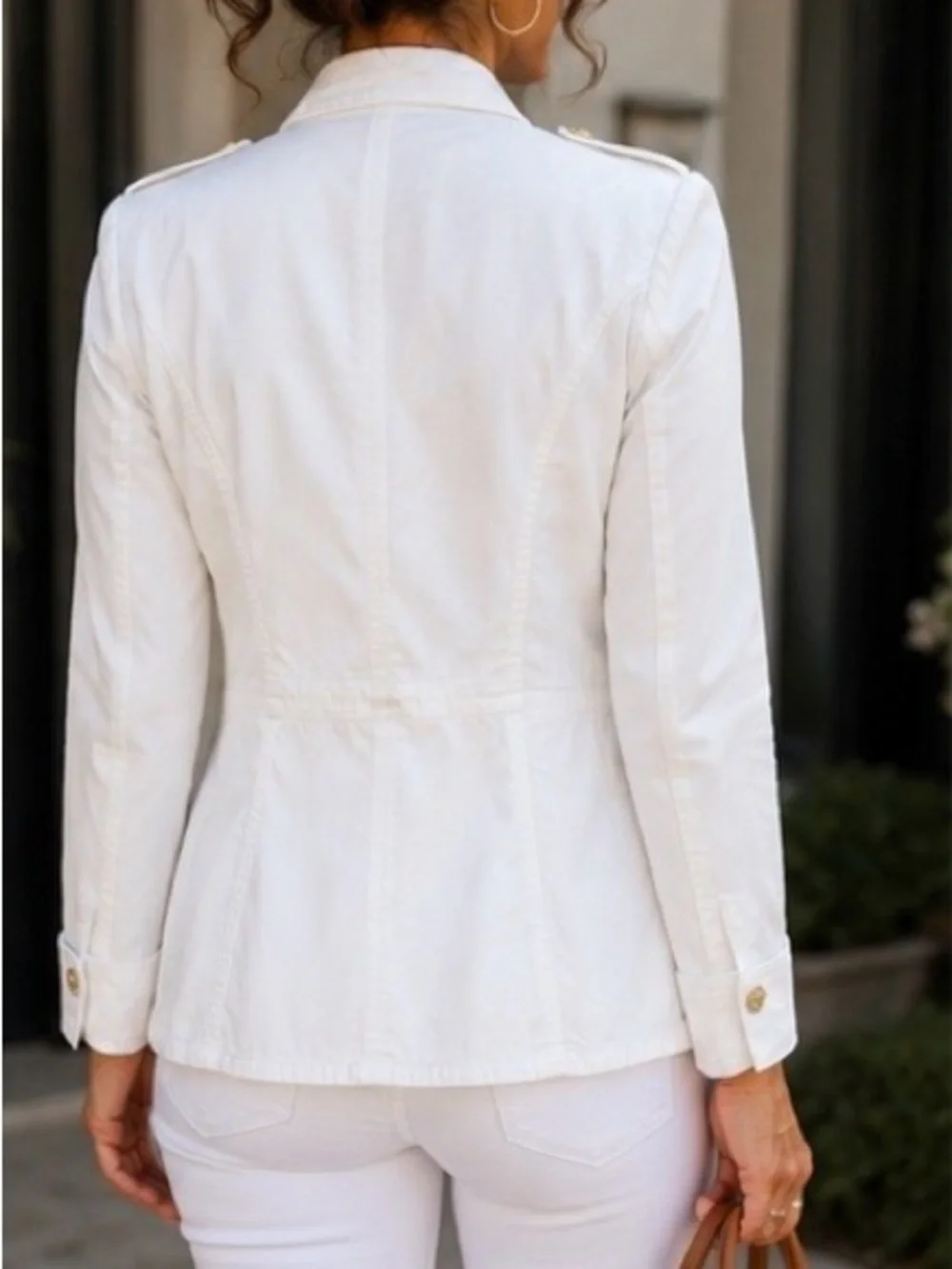 Tory Burch White Military Safari Utility Jacket Gold Buttons Size 8 🤍✨